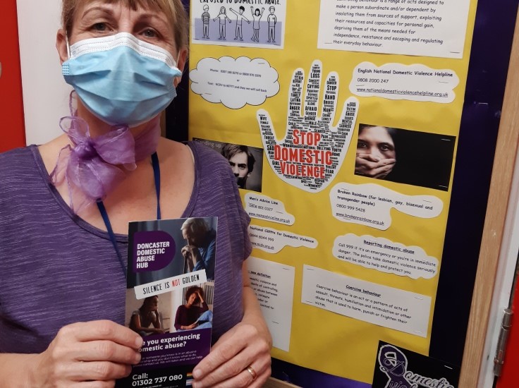 Staff at Denaby Family Hub raising awareness of Domesic Abuse